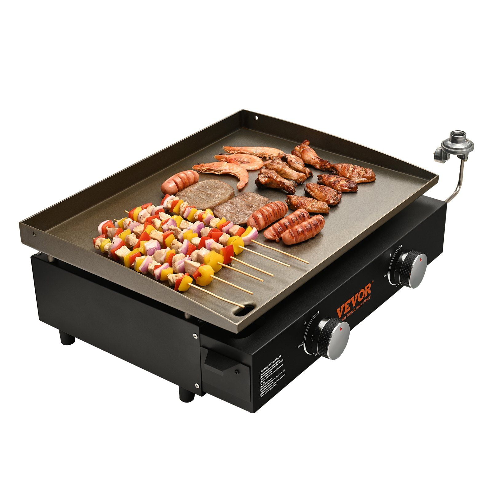 22.4" Heavy Duty Commercial Griddle, Gas Flat Top Grill with Non-Stick Surface, 22,000 BTU H-Shaped Burner, Portable LPG Countertop Griddle for Restaurant & Home Use