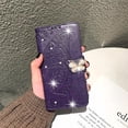 thumbnail image 2 of for Xiaomi 13 Pro (Not 13) Wallet Case for Women Girls, Shiny Butterfly Flower PU Leather Cover with Card Slot Holder Flip Phone Case for Xiaomi 13 Pro Rhinestone Deep Purple, 2 of 18