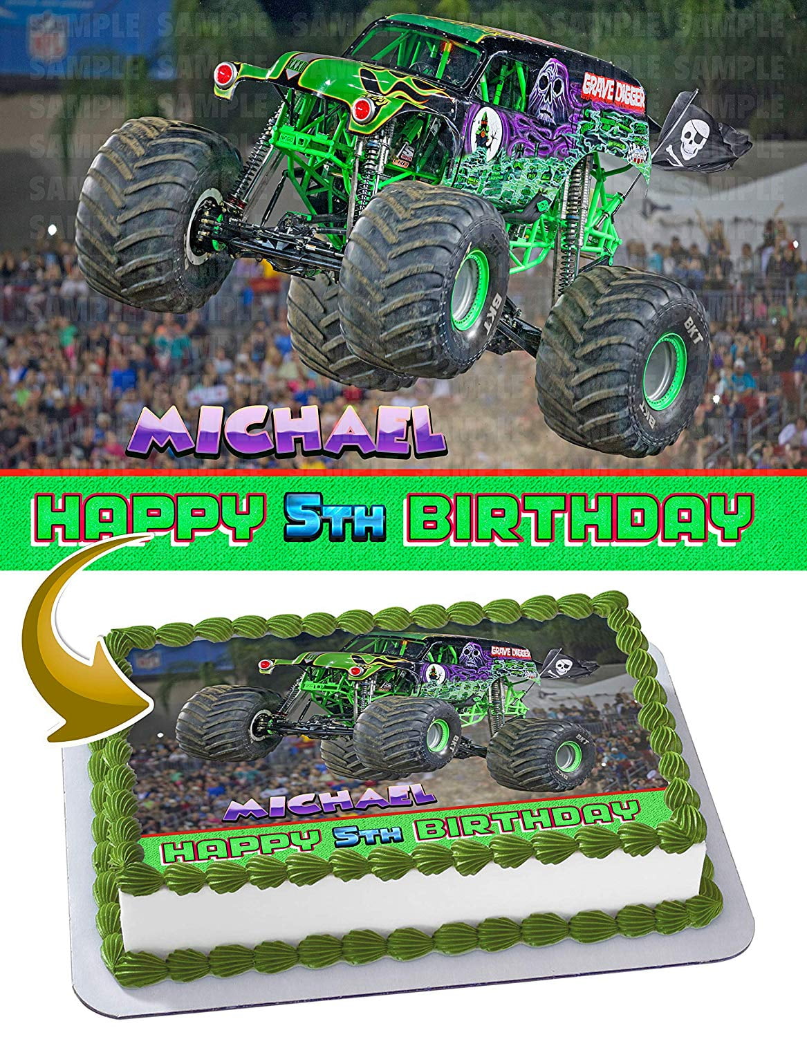 Grave Digger Monster Truck - Edible Cake Topper - 11.7 x 17.5 Inches 1/