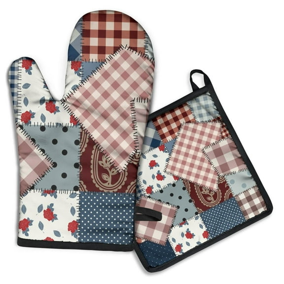 Pioneer Flower Floral Print Pattern Kitchen Oven Mitt and Pot Holder Sets 2 Pcs for Baking, Cooking and Grilling, Heat Resistant Up To 392 °F
