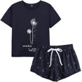 thumbnail image 1 of Pyjama d'Été pour Femmes 2 Pcs Mignon Chat Ensemble de Nuit, Marine, 1 of 5