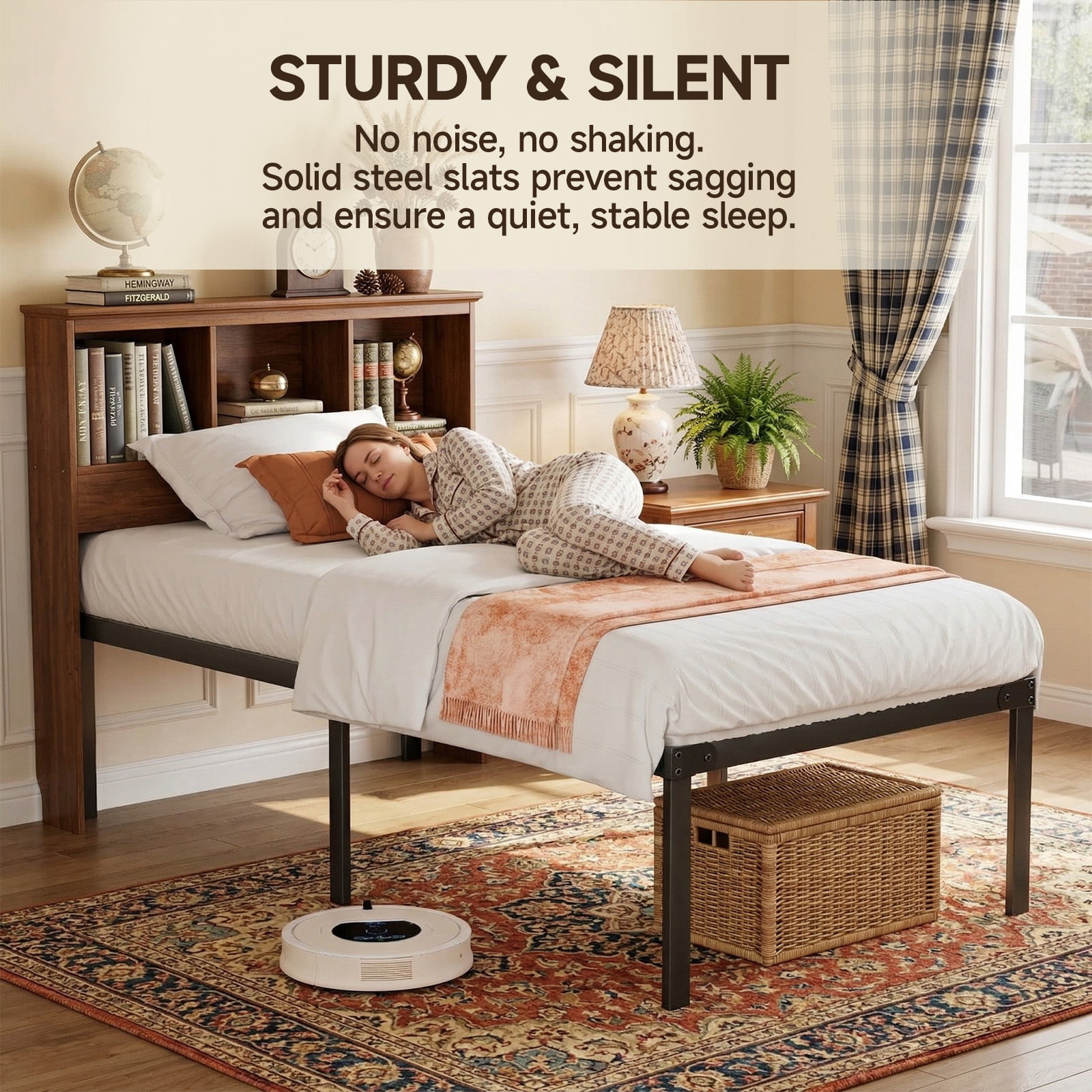Alvantor Heavy Duty Metal Twin Bed Frame with Steel Slat Support and Storage