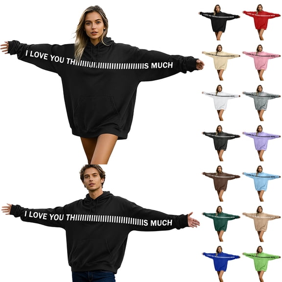 Youpwaven Secret Message Matching Couples Hoodies I Love You Thiiiiiis Much Valentines Sweatshirt Letter Graphic Pullover Top for Mens Womens Valentines Day Couples Outfits Clothes Size S-3XL