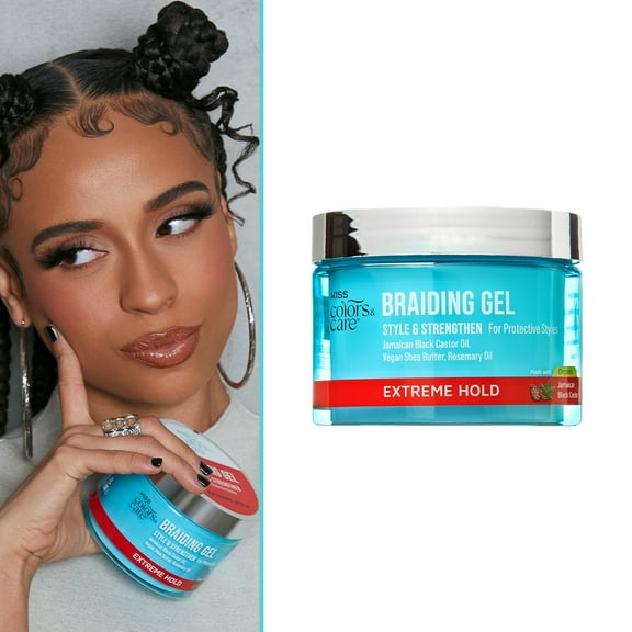 KISS Colors & Care Braiding Hair Gel, Level 8 Extreme Hold, 6 oz.
