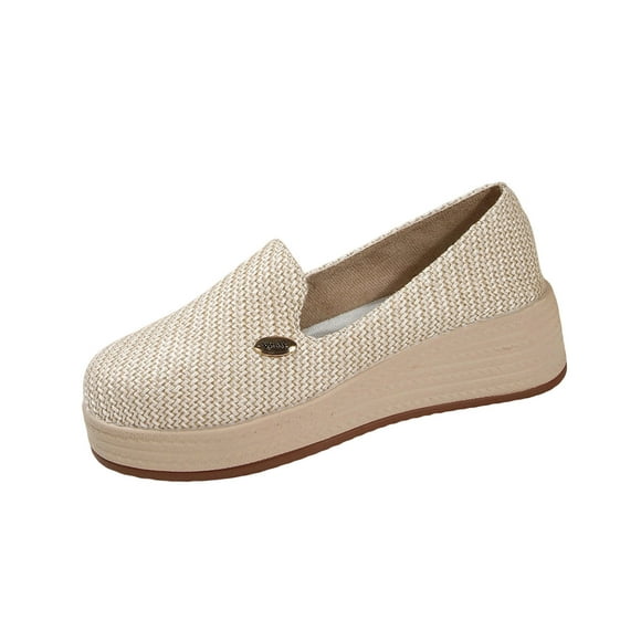 RXMEKW Platform Loafers for Women with Woven Upper and 1.77 Inch Heel for Fall and Winter in Beige Size 36