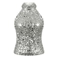 thumbnail image 6 of Arlun Women's Sequins Turtleneck Halter Tank Tops Summer Backless Embellished Sparkle Vest Lightweight Sleeveless Shiny T-Shirt for Carnival Party Silver S, 6 of 6