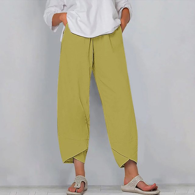 Jienlioq Women's Summer Loose Wide Legged Fashion Solid Color Capris, Small