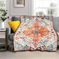thumbnail image 2 of Orange Blue Boho Blanket Soft Flannel Lightweight Rust Teal Bohemian Throw Blanket Cozy Warm Vintage Aztec Carpet Blankets All Seasons Living Room Decor for Couch Chair Bed Sofa Office 40x50 inch, 2 of 6