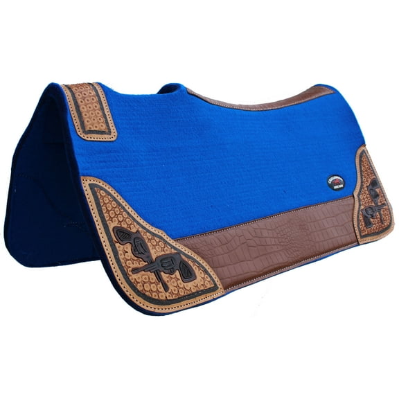Horse 32" x 30" Western Contoured Wool Felt Therapeutic Saddle Pad Blue 39208RB