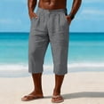 thumbnail image 2 of CHEEREAM Capri Pants for Mens Button Side Splited Cuff Elastic Drawstring Waist Cropped Palazzo Pants Casual Comfy Lightweight Sportwear, 2 of 9