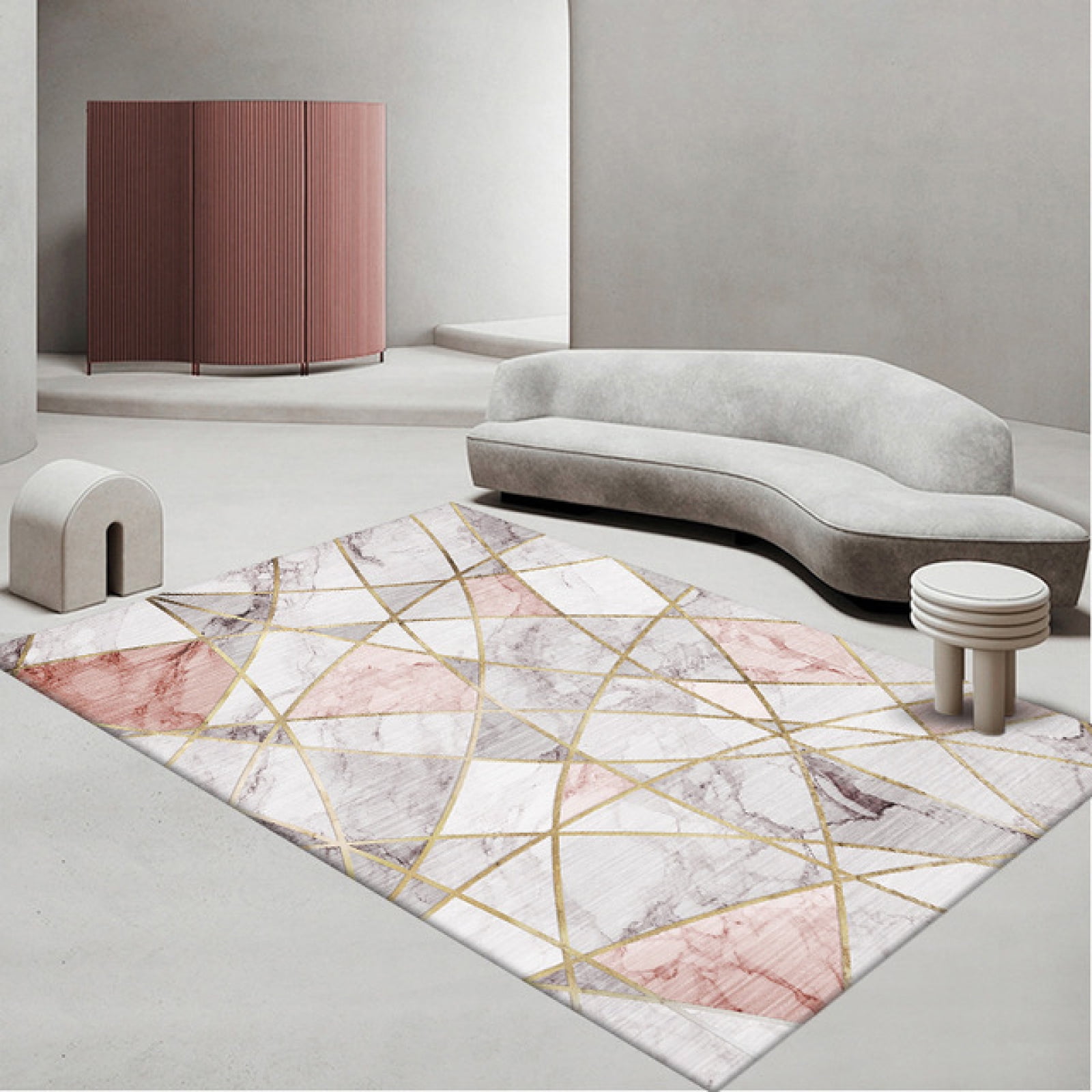 Pink And Grey Geometric Area Rugs NonSlip Floor Mat Home Runner Rug Carpet For Bedroom Indoor