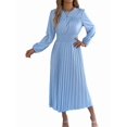 thumbnail image 4 of Womens Elegant Ruffled Long Sleeve Shirred Waist Pleated Maxi Dress for Women Flowy Bohemian Gown Light M, 4 of 9