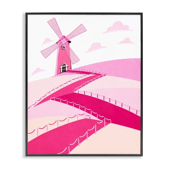 Pink Hills and Windmill Black Framed Giclee Art, design by Ziwei Li