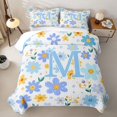 thumbnail image 2 of Meiyoeat Lovely Wildflower Letter M Twin Quilt Set for Girls Teens,Sweet Monogram Twin Coverlet Set,Light Blue Yellow White, 2 of 7