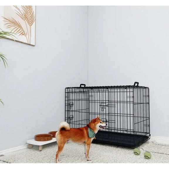 Dog Crate Wire Metal Dog Kennel w/Leak-Proof Pan & Divider Panel, Double Door Folding Dog Crate for Small, Medium & Large Dog Crate Indoor Cage,36''