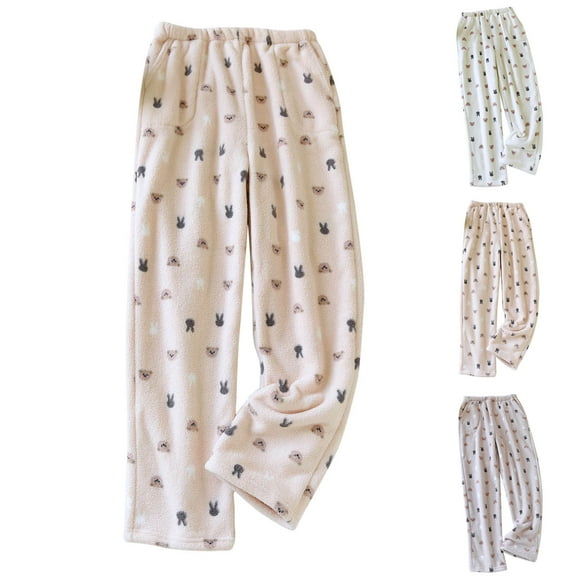 Loopsun Womens Fleece Pajama Pants, Womens Fashion Casual Printing Fleece Elastic Waist Home Pajamas Pants Beige,XL