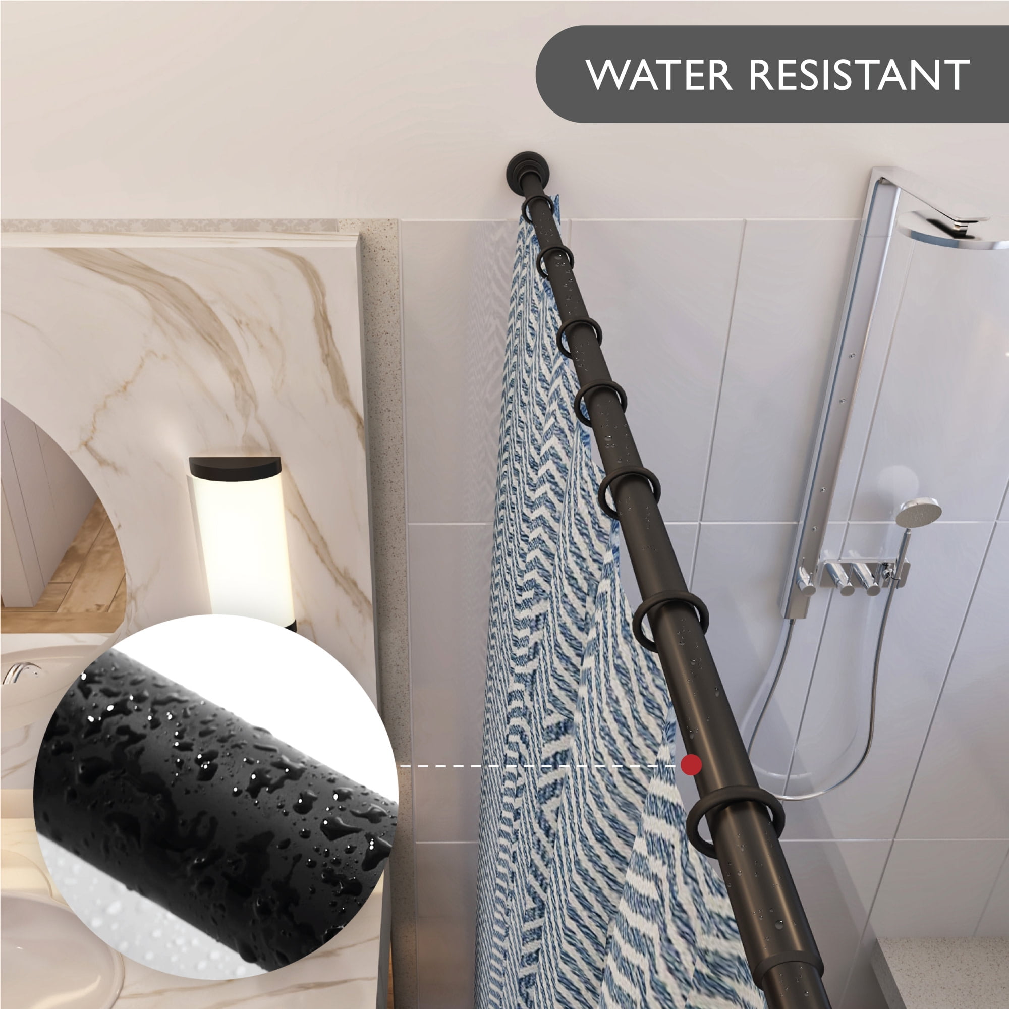 Design House Classic Steel Adjustable 42"-72" Tension Shower Rod, Matte Black