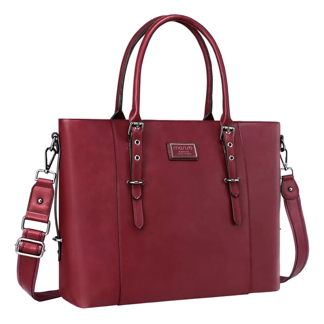 Bolsa MOSISO para portátil, piel sintética, para mujer, 17-17,3 pulgadas, color rojo vino