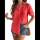 thumbnail image 1 of Camisa de Algodón con Botones y Dobladillo Enrollado para Mujer, de Corta, Informal, de Verano, con Cuello en V, para Playa. Color Naranja XL, 1 of 8