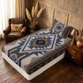 thumbnail image 5 of Manfei Tribal Geometric Aztec Twin Sheets, Southwest Bohemian Bedding, Brown and Blue, Black Reversible 3 Pieces1 Flat Sheet + 1 Fitted Sheet + 1 Pillowcase, 5 of 6
