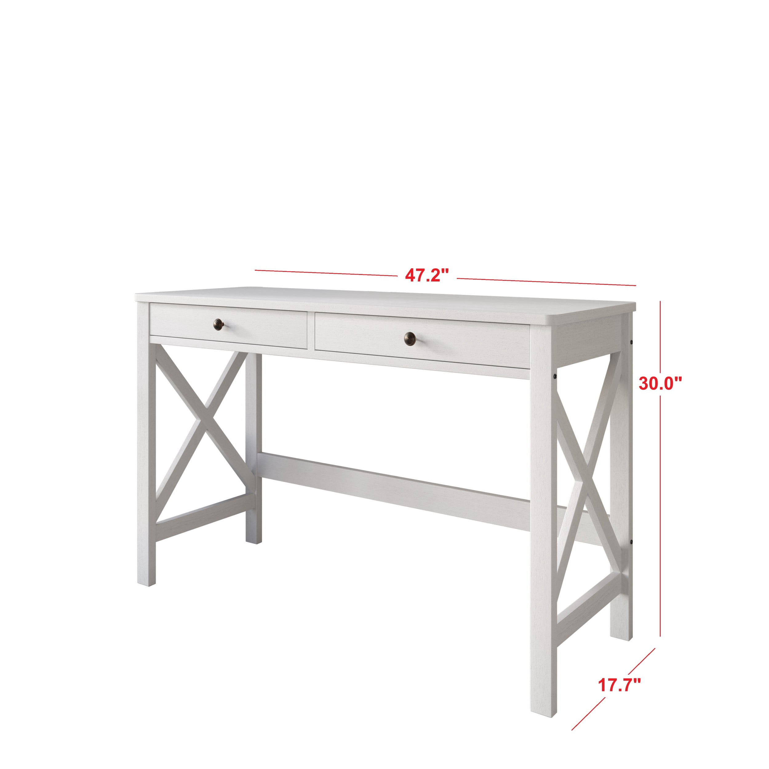 Home Design Beatrice Writing Desk with Spacious Tabletop and Built-In Drawers, Timeless Clean-Lined Design for Bedroom, Home Office, or Study Nook, White
