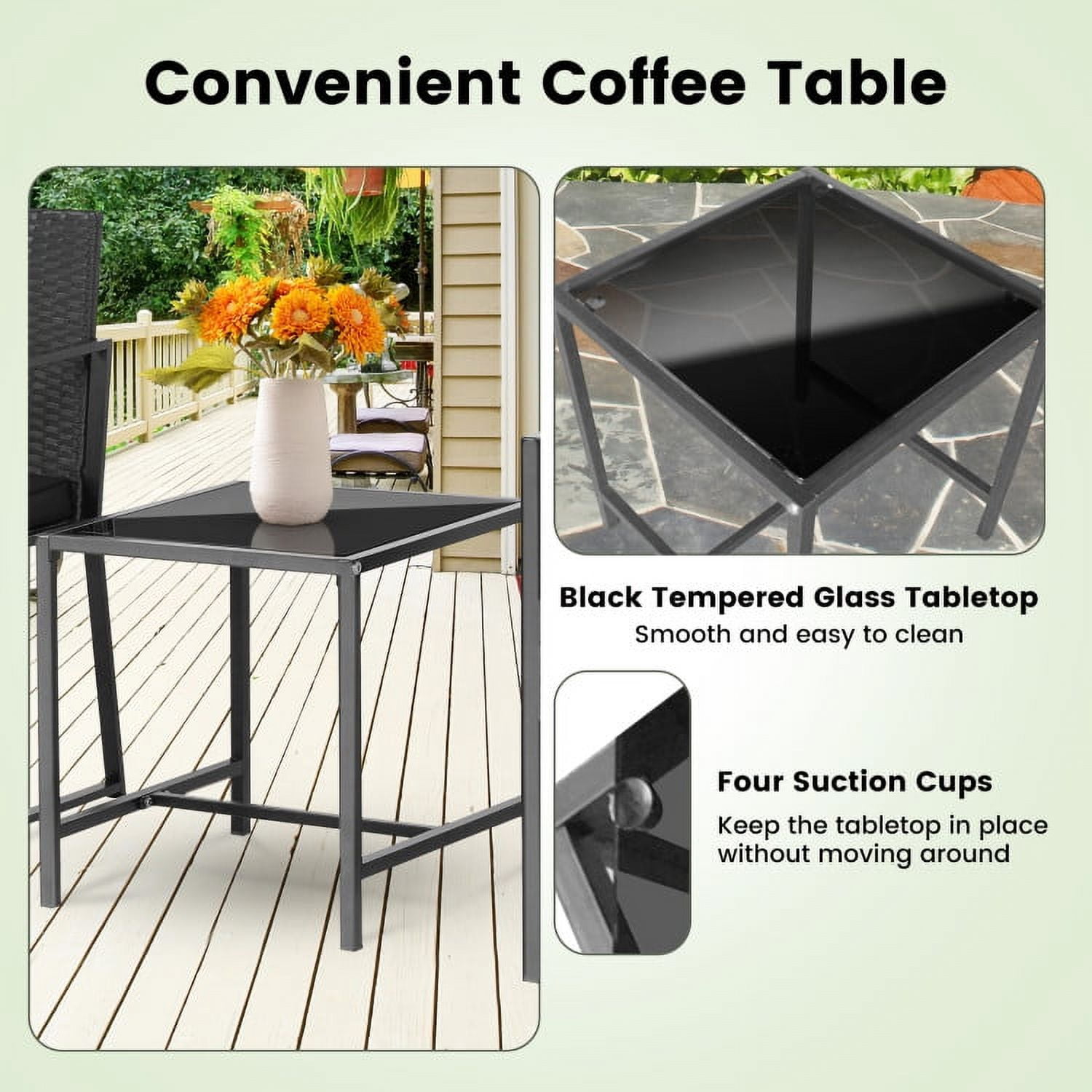 Aimee Lii 3 Pieces Patio Wicker Furniture Set with Coffee Table, Outdoor Patio Set, Black Aimee Lii 3 Pieces Patio Wicker Furniture Set with Coffee Table, Outdoor Patio Set, Black
