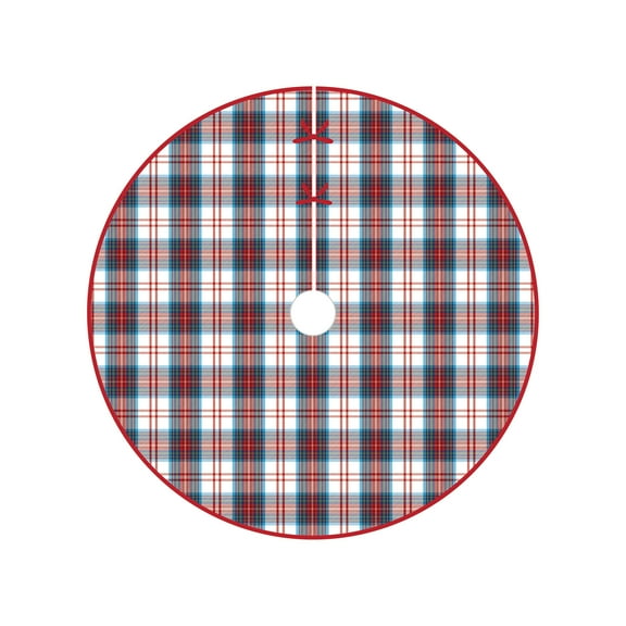 Morris Red, White & Blue Plaid 100% Cotton Christmas Tree Skirt 54"
