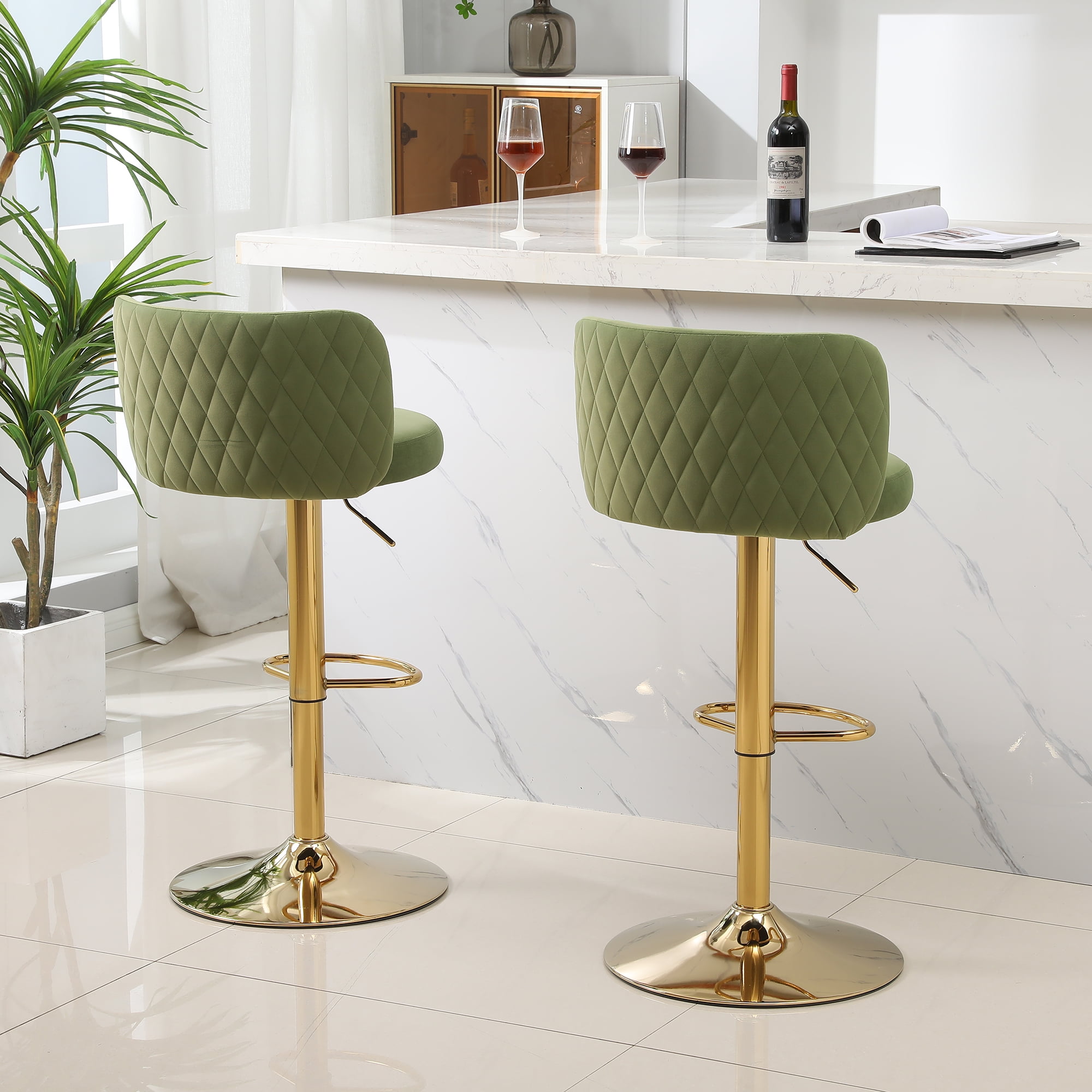 Kadyn 2pcs Modern Adjustable Counter Height Barstools with Back& Footrest for Kitchen, Avocado Kadyn 2pcs Modern Adjustable Counter Height Barstools with Back& Footrest for Kitchen, Avocado