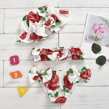 

EGNMCR Baby Swimsuit Summer Baby Kids Girls Flower Swimwear Swimsuit Tops Shorts Hat Outfit Set Toddler Swimsuit - Baby Days