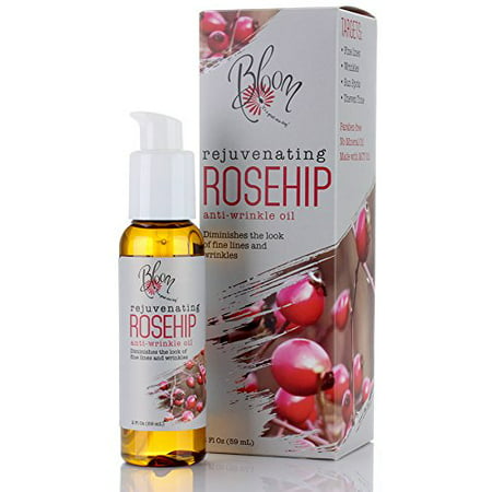 Bloom Rejuvenating Rosehip Oil for face. Anti-Wrinkle Fine Lines, Wrinkles, Sun Spots, Uneven Tone, Dark Spots  With MCT Oil. Large 2oz