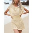 thumbnail image 4 of Anygrew Women's Short Sleeve Crochet Swimsuit Cover Up | V Neck Decorative Button Front Bathing Suit Beach Dress | Slim Fit Hollow Out Summer Swimwear Coverups, 4 of 7