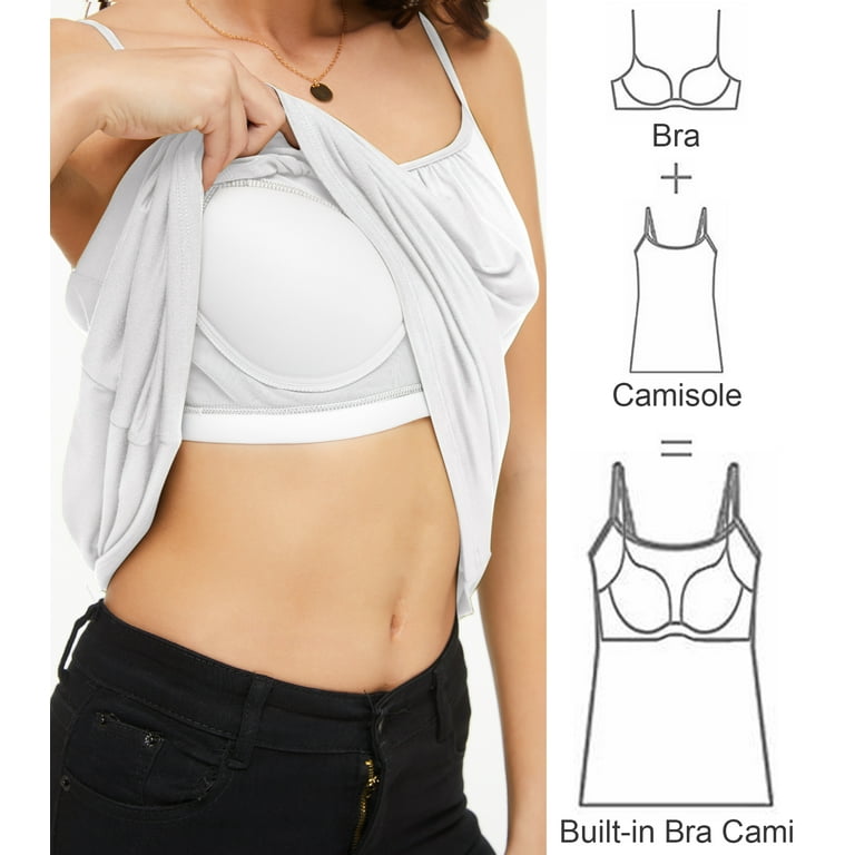 QRIC 2-Pack Women Cami with Built in Bra Cup Summer Casual Flowy