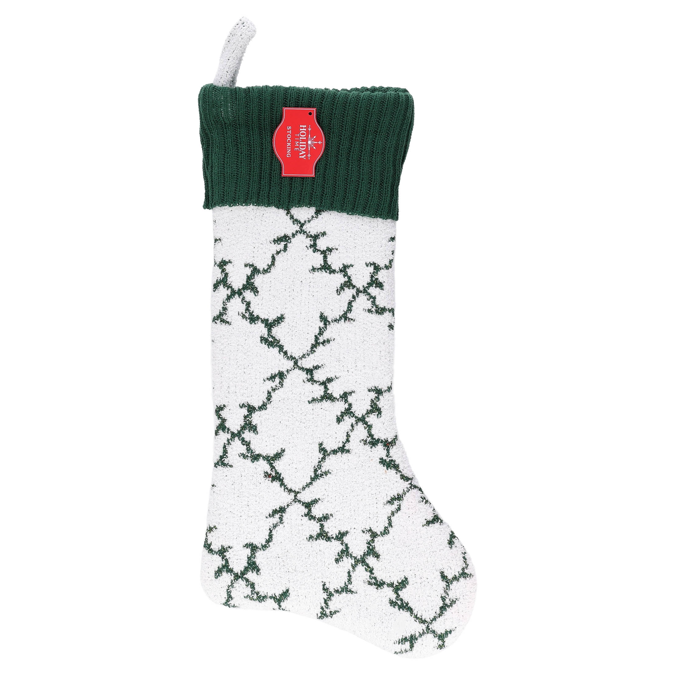 Knit Trellis Christmas Stocking, Green and White, 19", by Holiday Time