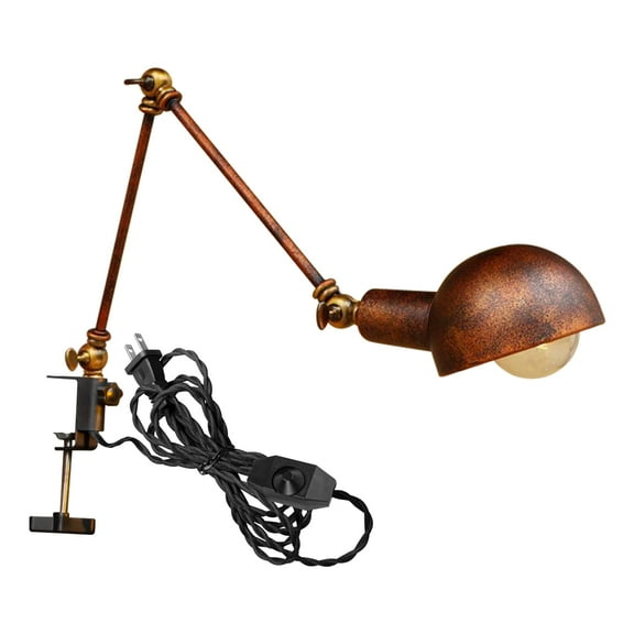 Kiven Dimmable Clip-on Desk Lamp, 1-Light Iron Modern Nightstand Lamp with Flexible Swing Arm, 8.2FT Plug in Cord, Decorative Clamp Lamps for Office Bedside Bookshelf, Rusty Red Finish,BD2781