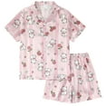 thumbnail image 4 of Gubotare Pajama Set for Girls Short Sleeve Big Girls Summer Short Sleeve Pajama Sets Cute Cat Patterns Sleepwear Nighty Size 8-9 (Pink,8-9 Years), 4 of 4