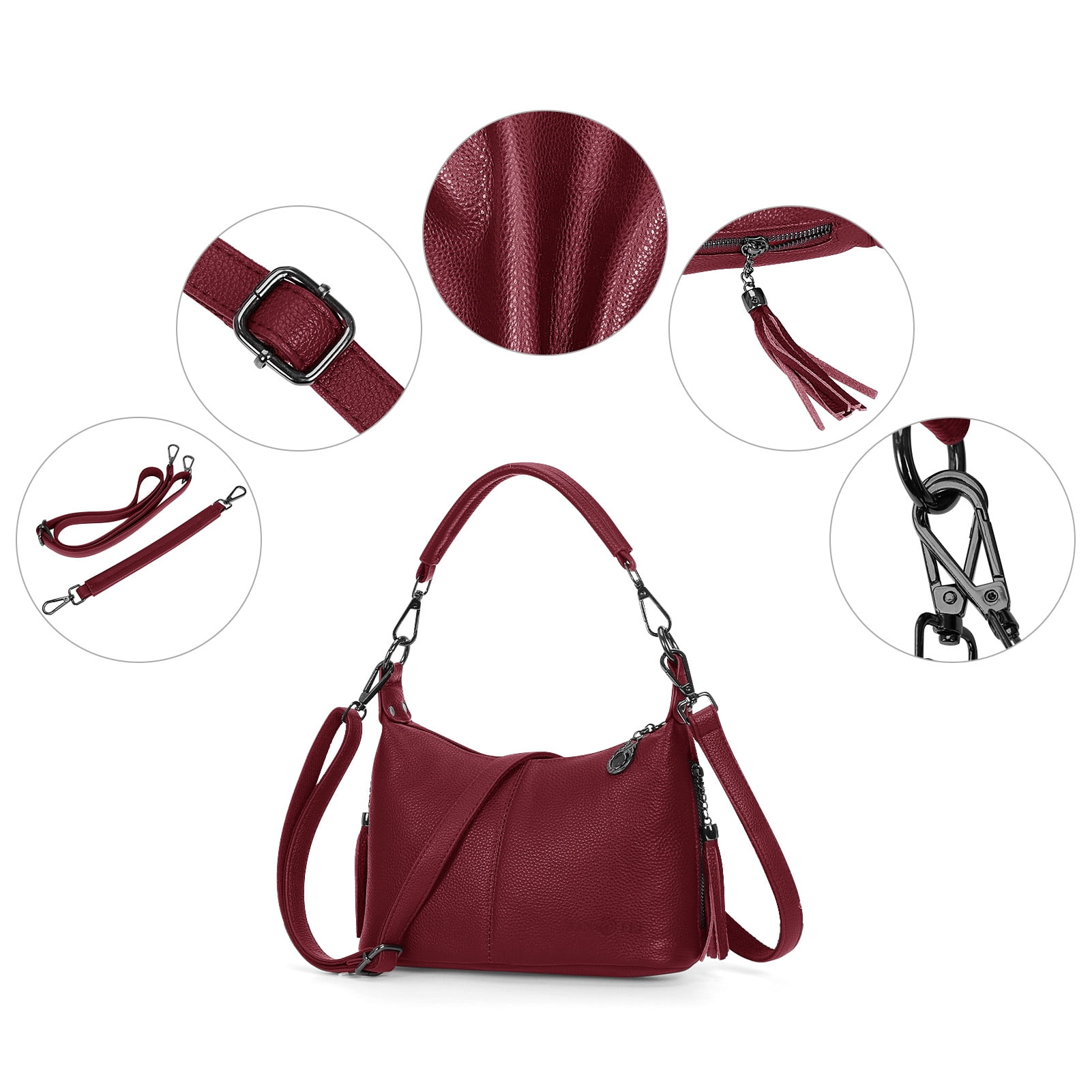 HuaAngel Women's Handbags Soft Genuine Leather Tassel Shoulder Bag Vintage Travel Satchel Purses with 2 Removable Straps