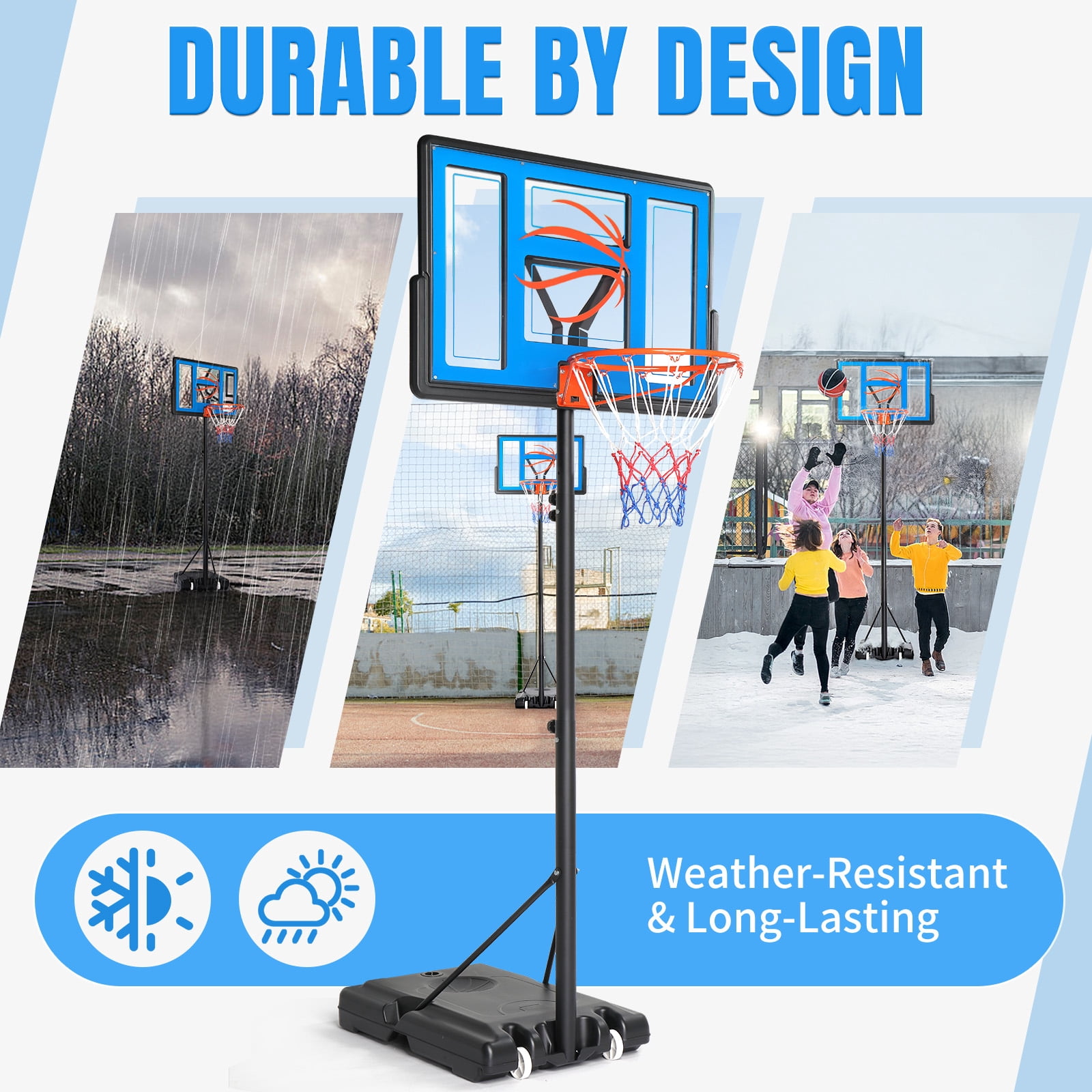 Ktaxon 44" Portable Basketball Hoop Outdoor, 4.4-10ft Height Adjustable, Shatterproof Backboard, Blue