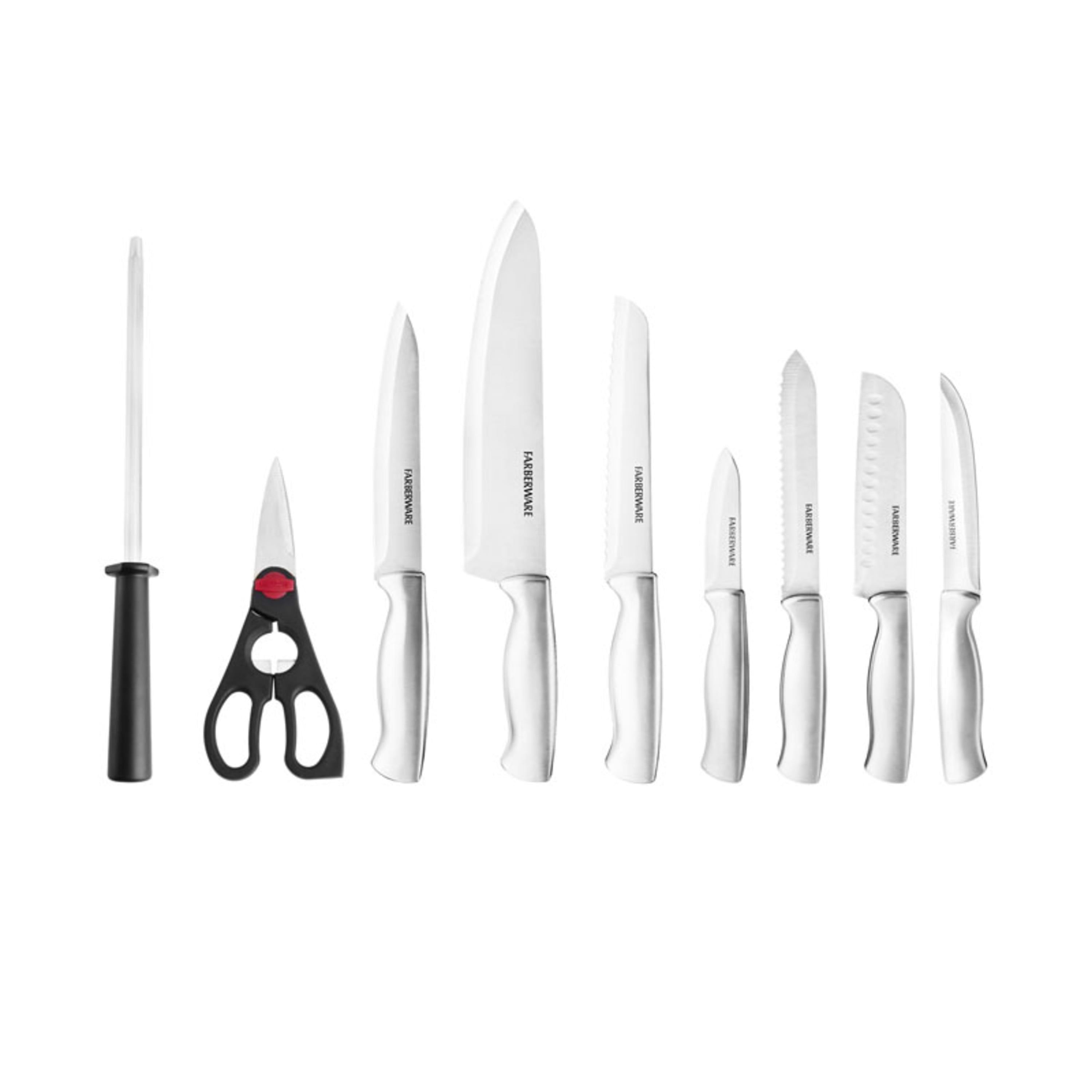 Farberware 5152497 15-Piece High-Carbon Stamped Stainless Steel Kitchen  Knife Set with Wood Block, Steak Knives, Razor-Sharp, Black