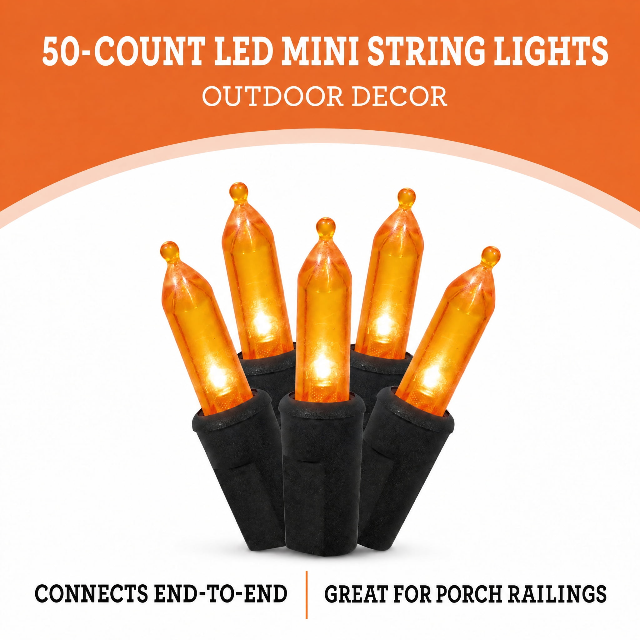 Indoor/Outdoor 50-Count LED Mini String Lights, Orange, 9.5', Halloween by Way To Celebrate
