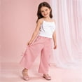 thumbnail image 2 of Girls Summer Outfits Ruffle Sleeve Button Up Dress Tops Plaid Linen Pants Spring Toddler Girl Clothes Print Tank Tops Elastic Shorts Pants Set Cartoon Print 2PCS Set Dailywear Set 2-3 Years, 2 of 6