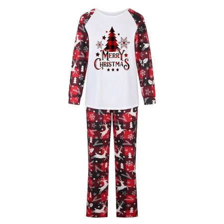 

Henpk Parent-Child Attire Christmas Suits Patchwork Plaid Printed Homewear Round Neck Long Sleeve Pajamas Two-Piece Dad Sets 0110