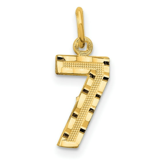 14k Yellow Gold Number 7 Pendant Charm for Men and Women with Polished Textured Finish, Spiritual Lucky Seven Symbol, Unisex Necklace Accessory for Daily Wear or Layering