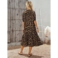 thumbnail image 2 of Womens Multicolor Boho Animal Print V-Neck Midi Dress With Puff Sleeves, 2 of 7