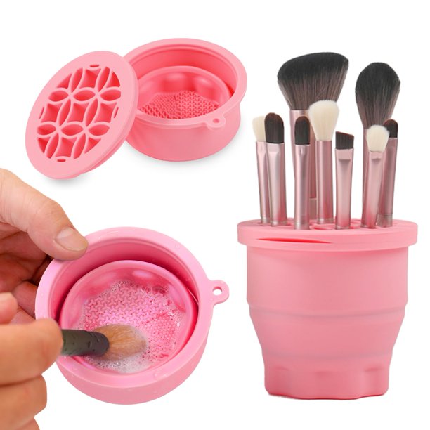 Alfombrilla limpiadora de brochas de maquillaje con soporte de almacenamiento de brochas, herramienta de lavado portátil plegable para limpieza de brochas de maquillaje, almohadilla limpiadora de broc