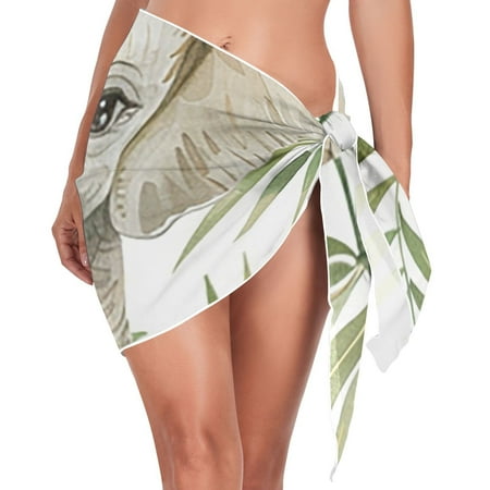 Elephant with Leaves Women Coverups Beach Cover Up Chiffon Swimsuit Bikini Wrap Short Skirt Beach Slit Tie Waist