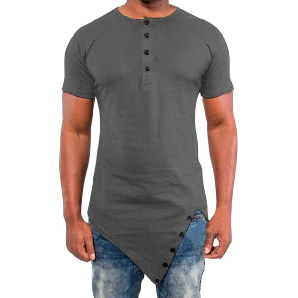 Camisa irregular de manga corta con botones para hombre, estilo hip hop: prenda informal de verano, tejido cómodo, para el día a día y las vacaciones