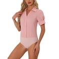 thumbnail image 4 of INSPIRE CHIC Women's Button Up Bodysuit One-Piece Short Sleeve Work Shirt Blouse XL Pink, 4 of 5