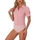 thumbnail image 4 of INSPIRAR CHIC Camiseta de Trabajo de Manga Corta con Botones para Mujeres, Mono de Una Pieza, S Rosa, 4 of 5