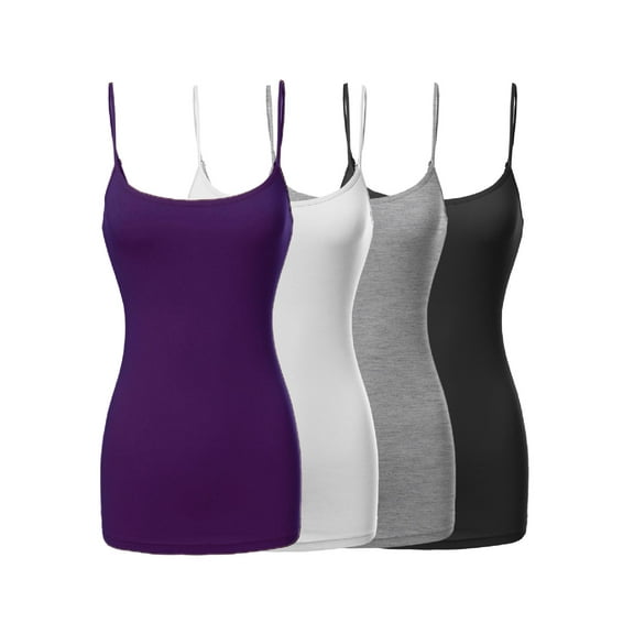 FashionOutfit Women's Basic Solid Long Length Adjustable Spaghetti Strap Tank Top