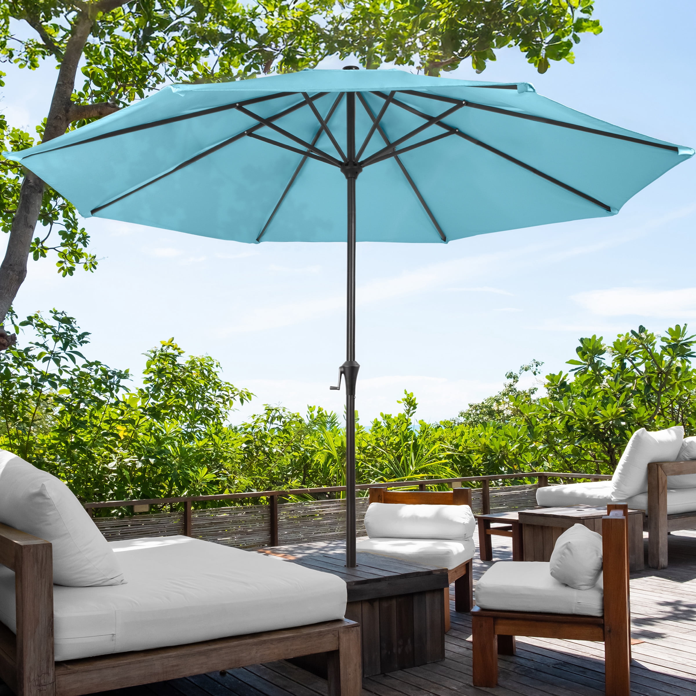 Pure Garden 9FT Outdoor Vented Patio Umbrella with Easy Crank (Blue)